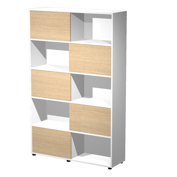  Libreria alta Tetris - 5 ripiani - ante scorrevoli - 120 x 35 x191 cm - rovere/bianco 