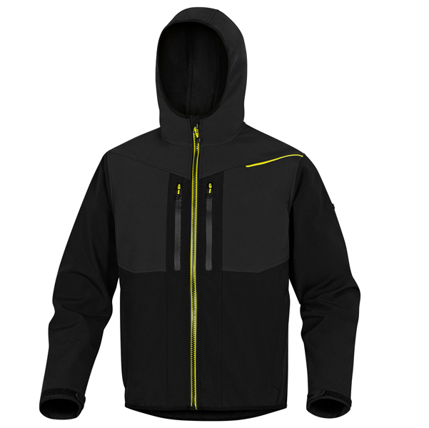  Giacca Softshell Horten - tessuto Softshell/poliestere/elastan - con cappuccio - taglia M - nero/giallo - Deltaplus 