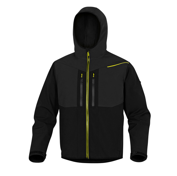  Giacca Softshell Horten - tessuto Softshell/poliestere/elastan - con cappuccio - taglia XL - nero/giallo - Deltaplus 