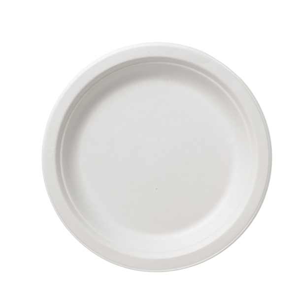  Piatto piano monouso Bio - rotondo - diametro 22 cm - cellulosa/canna da zucchero - bianco - Leone - conf. 50 pezzi 