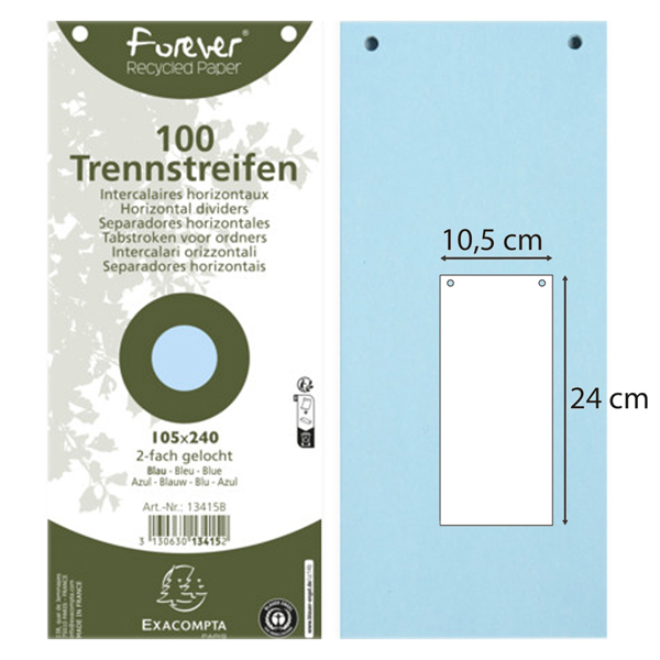  Divisori orizzontali forati - cartoncino riciclato - 10,5 x 24 cm - azzuro - Exacompta - conf. 100 pezzi 