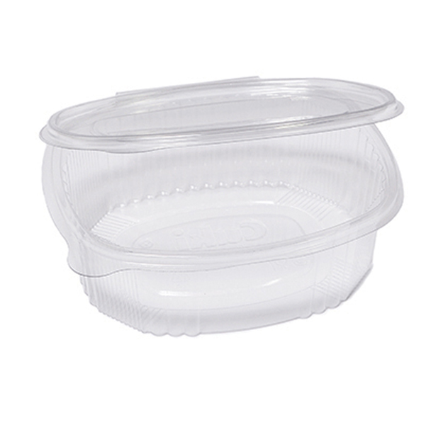  Contenitori ovali in PET - con coperchio incernierato - 18 x 15,1 x 6,5 cm - Europack - conf. 50 pezzi 