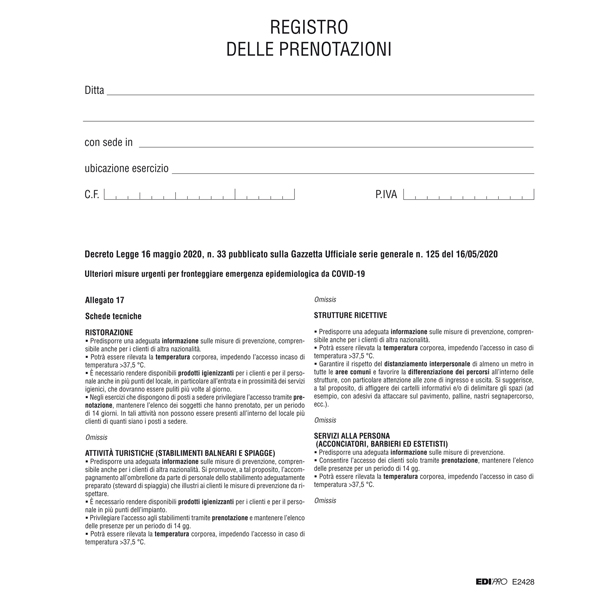  Registro delle prenotazioni - 32 pag - Edipro 
