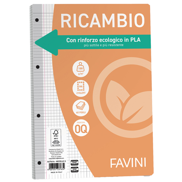  Ricambi forati riforzati ecologico - A4 - 5mm c/margine - 100gr -Favini - conf. 40 pezzi 