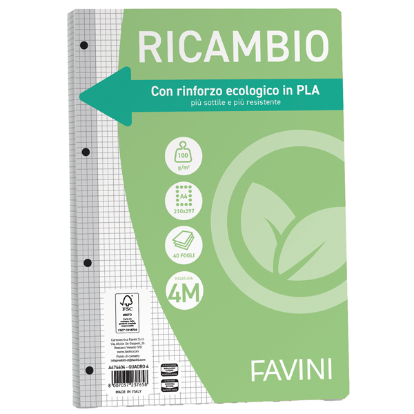  Ricambi forati riforzati ecologico - A4 - 4mm - 100 gr - Favini - conf. 40 pezzi 