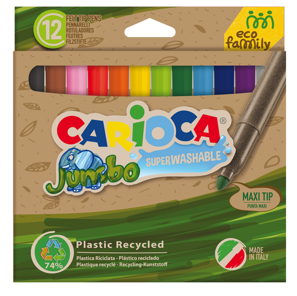  Pennarelli Jumbo Eco Family - lavabili - colori assortiti - Carioca - scatola 12 pezzi 