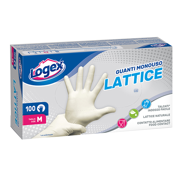  Guanti monouso in lattice - tg. M - Logex Professional - scatola 100 pezzi 