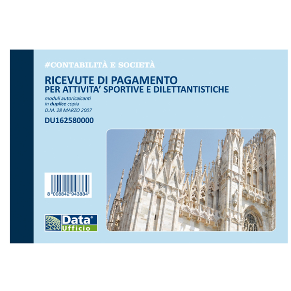  Blocco ricevute pagamento per attività sportive dilettantistiche - 50/50 copie autoricalcanti - 11,5 x 16,5 cm - DU1625800 - Data Ufficio 