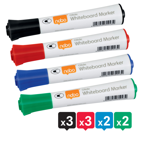  Pennarelli Glide per lavagne bianche - punta tonda - colori assortiti - Nobo - astuccio 10 pezzi 