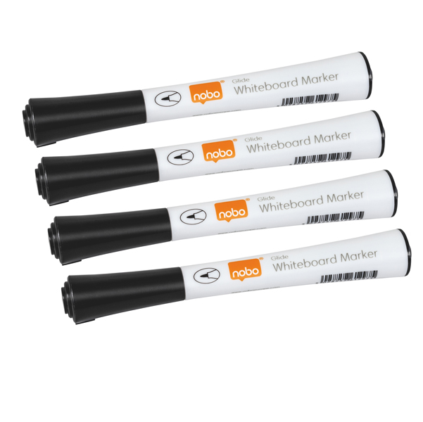  Pennarelli Glide per lavagne bianche - punta tonda - nero - Nobo - blister 4 pezzi 