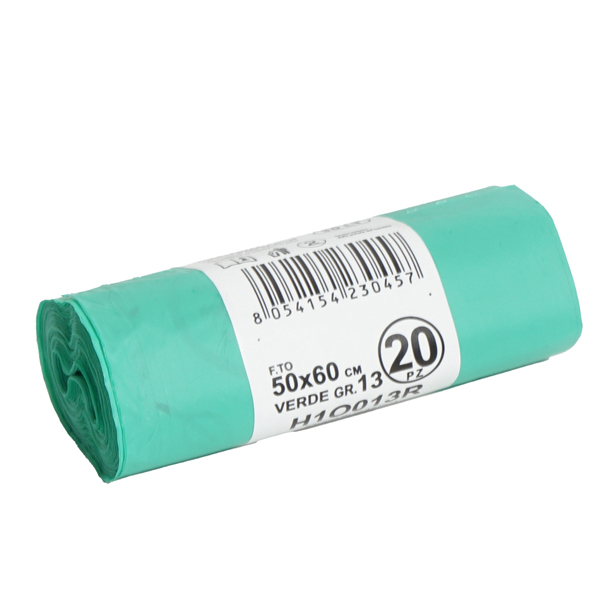  Sacchi bio - 50x60 cm - 30 L - 17 micron - verde - conf. 20 pezzi 