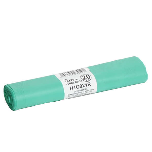 Sacchi bio - 70x70 cm - 70 L - 18 micron - verde - conf. 20 pezzi 