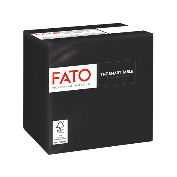  Tovagliolo - carta - 24 x 24 cm - 2 veli - nero - Fato - conf. 100 pezzi 