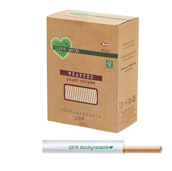  Cannucce kraft imbustate bio - 21 cm - Leone - conf. 250 pezzi 