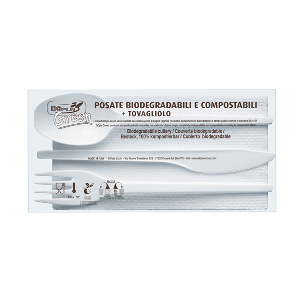  Tris posate - in estabio - con tovagliolo 2 veli - Dopla - conf. 100 pezzi 
