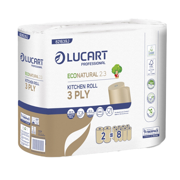  Asciugatutto EcoNatural 2.3 Plastic Free - 200 strappi - Lucart - pacco 2 rotoli 