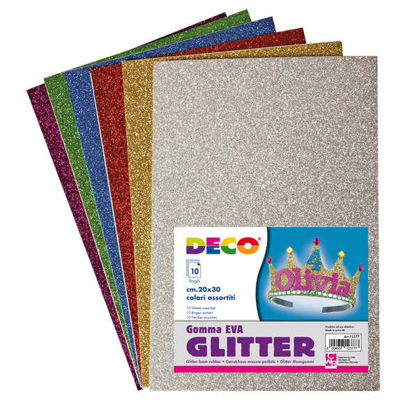  Gomma Crepp Glitter - 20x30 cm - colori assortiti - DECO - busta 10 fogli 