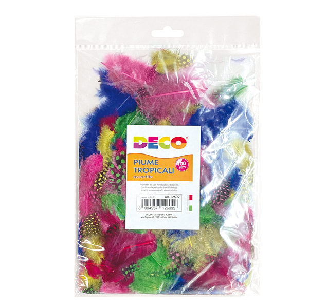  Piume tropicali - dimensione 50-100 mm - colori assortiti - DECO - conf. 100 pezzi 