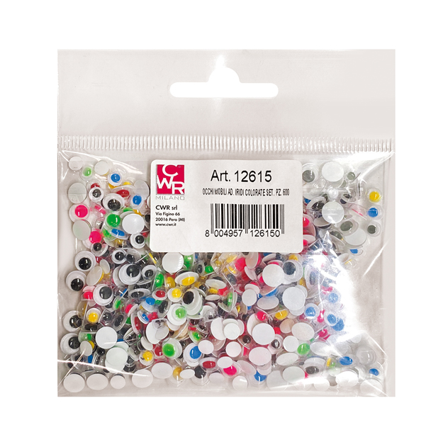  Occhi con iridi in movimento - diametro 5-7 mm - colori assortiti - DECO - conf. 600 pezzi 