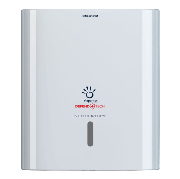  Dispenser antibatterico Defend Tech - per asciugamani piegati a C/V - Papernet 