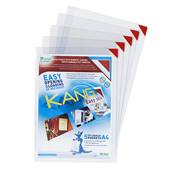  Tasca a L - con retro adesivo - A5 - rosso - Djois - conf. 5 pezzi 