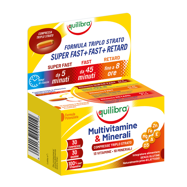  Integratore Multivitamine &amp; Minerali - 30 compresse triplo strato (1,5 gr cad.) - Equilibra 