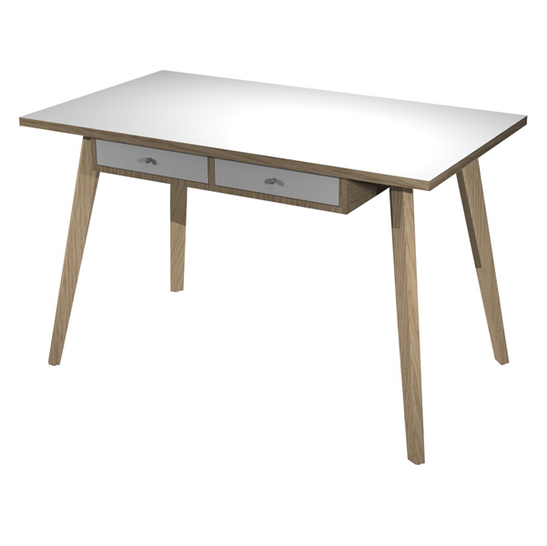  Postazione Home-Office - con sottopiano - gambe in legno -120 x 60 x H 74,4 cm - bianco / rovere 