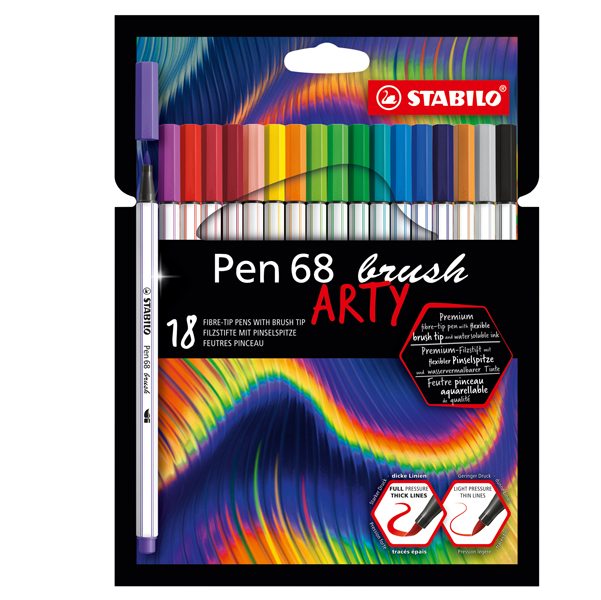  Pennarello Pen 68 Brush Arty Line 568/12 - colori assortiti - Stabilo - astuccio 12 pezzi 