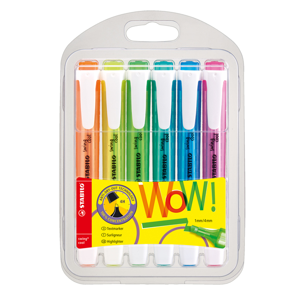  Evidenziatore Swing Cool Fluo - colori assortiti - Stabilo - conf. 6 pezzi 