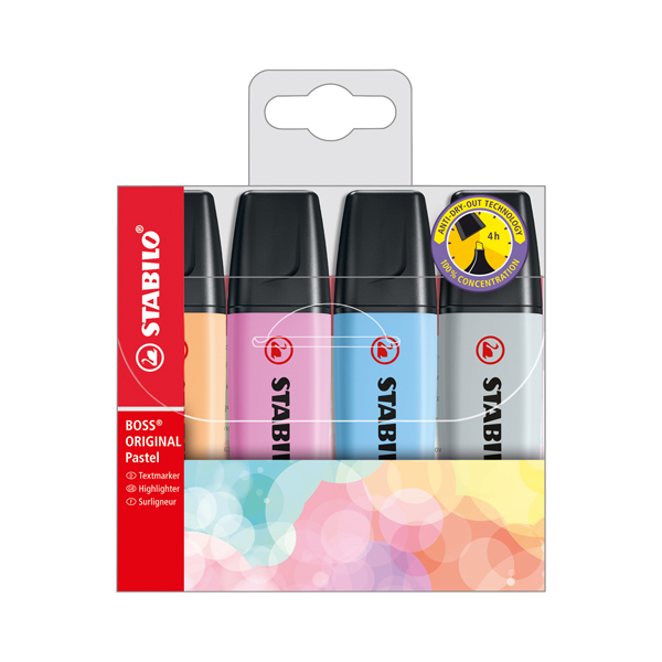  Evidenziatore Stabilo Boss Pastel - colori assortiti - tratto 2 - 5 mm - Stabilo - astuccio 4 pezzi 