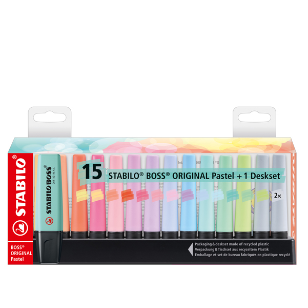  Evidenziatori Stabilo Boss Pastel - colori assortiti - tratto 2 - 5 mm - Stabilo - deskset 15 pezzi 