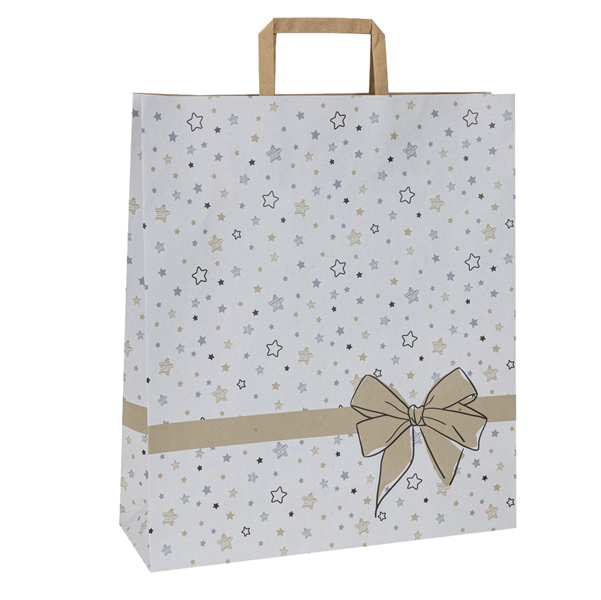  Shoppers - maniglie piattina - 26 x 11 x 34,5 cm - carta kraft - stars bianco - Mainetti Bags - conf. 25 pezzi 