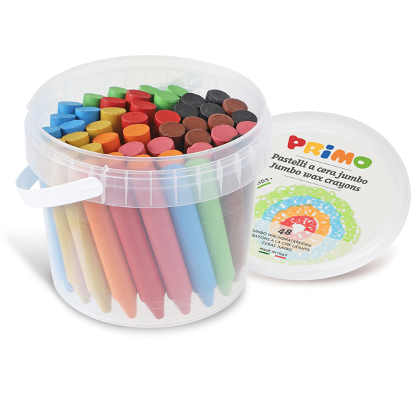  Pastelli a cera Jumbo - Ø 13 mm x 85 mm - 12 colori assortiti - Primo - conf. 48 pezzi 