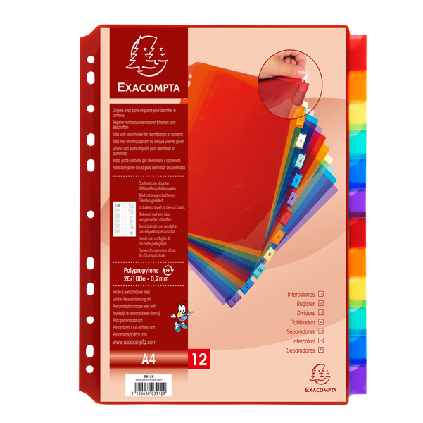  Intercalari neutri - PP - A4 - trasparente - 12 posizioni - Exacompta 