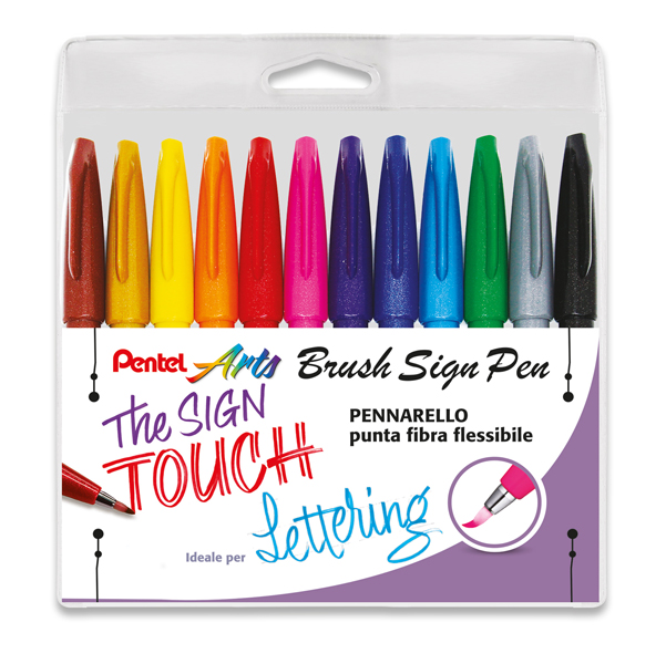  Pennarello Brush Sign Pen - colori assortiti - Pentel - conf. 12 pezzi 
