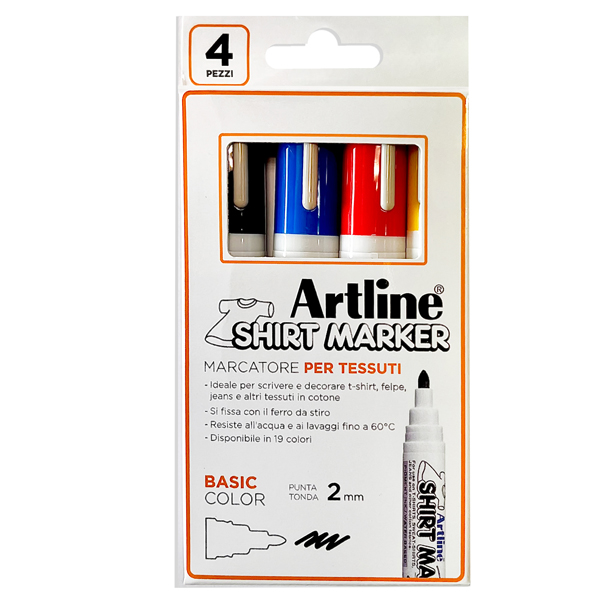  Marcatore per tessuto - punta tonda 2.0 mm - colori assortiti - Artline - conf. 4 pezzi 
