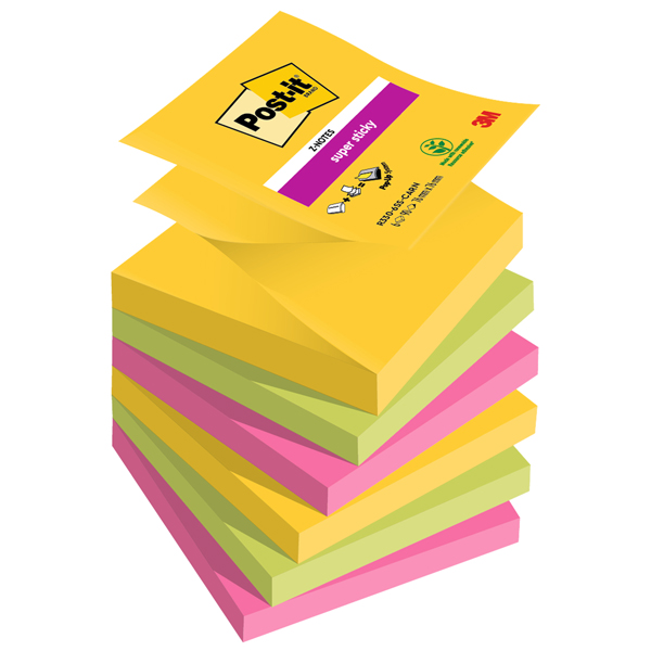  Blocco foglietti Super Sticky Z-Notes - R330-6SS-CARN - 76 x 76 mm - colori asssortiti - 90 fogli - Post-it - conf. 6 pezzi 