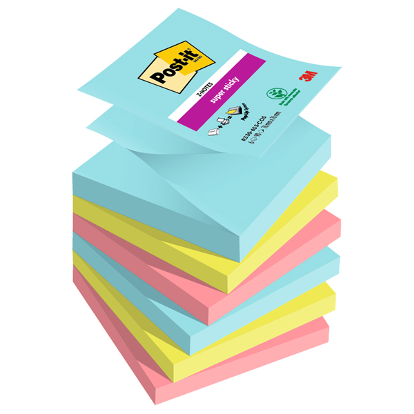  Blocco Post-it Super Sticky Z Notes - R330-6SS-COS - 76 x 76 mm - colori Cosmic - 90 fogli - Post-it - conf. 6 pezzi 