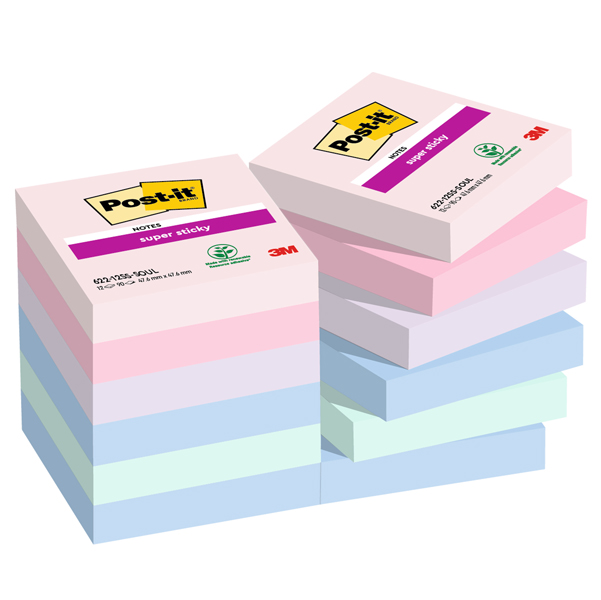  Blocco Post-it Super Sticky - 622-12SS-SOUL - 47,6 x 47,6 mm - colori Soulful - 90 fogli - Post-it - conf. 12 pezzi 