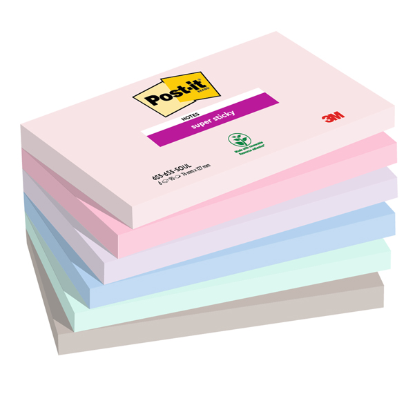 Blocco Post-it Super Sticky - 655-6SS-SOUL - 76 x 127 mm - colori Soulful - 90 fogli - Post-it - conf. 6 pezzi 