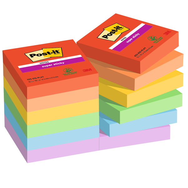  Blocco Post-it Super Sticky - 622-12SS-PLAY - 47,6 x 47,6 mm - colori Playful - 90 fogli - Post-it - conf. 12 pezzi 