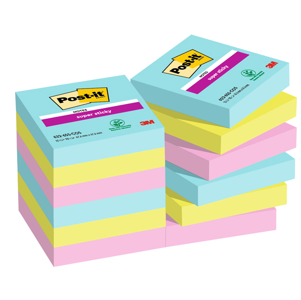  Blocco Post-it Super Sticky - 655-6SS-PLAY - 47,6 x 47,6 mm - colori Cosmic - 90 fogli - Post-it - conf. 12 pezzi 