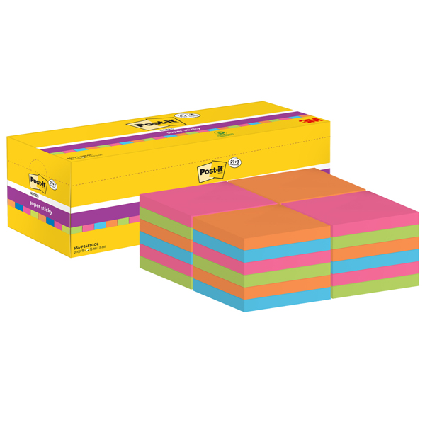  Blocco foglietti Post-it Super Sticky - 654-SS-VP24COL - 76 x 76 mm - colori assortiti - 90 fogli - Post-it - conf. 24 blocchi 