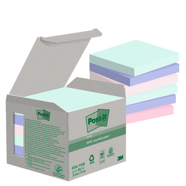  Blocco Post-it Green - 654-1GB - 76 x 76 mm - natural - 100 fogli - Post-it - conf. 6 pezzi 