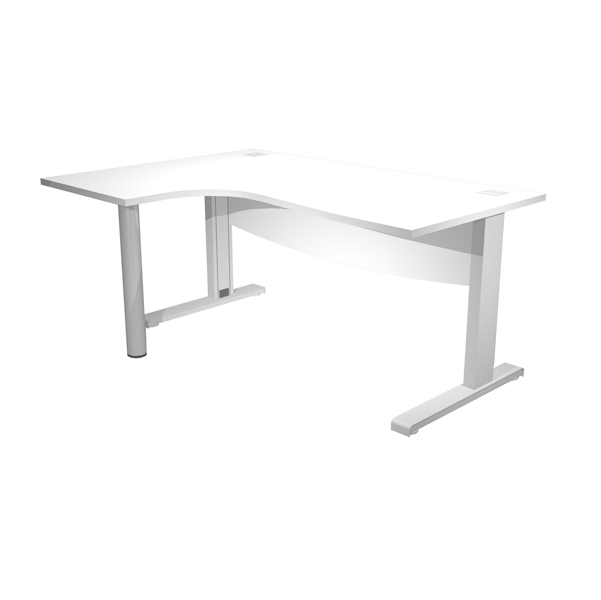  Scrivania compact Agorà - fianco sx metallico - L 180 x P120/80/60 x H 73 cm - con supporto metal e modesty panel - bianco 