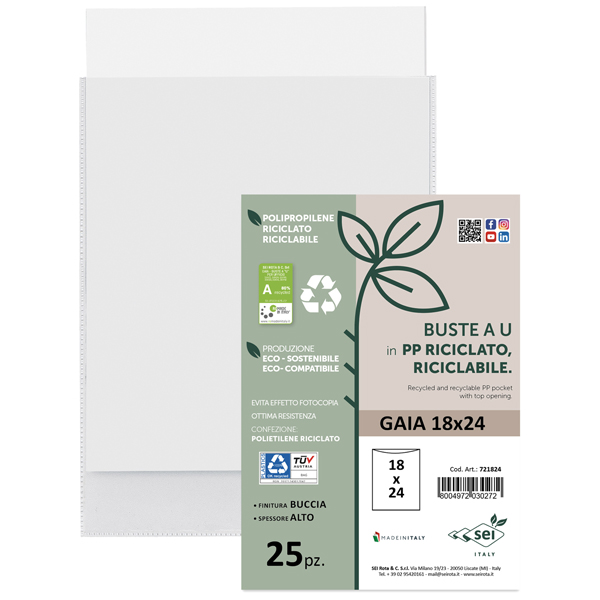  Buste a sacco Gaia - PP riciclato - 18 x 24 cm - buccia - trasparente - Sei rota - conf. 25 pezzi 