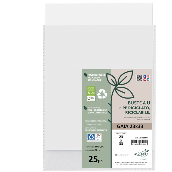  Buste a sacco Gaia - PP riciclato - 23 x 33 cm - buccia - trasparente - Sei rota - conf. 25 pezzi 
