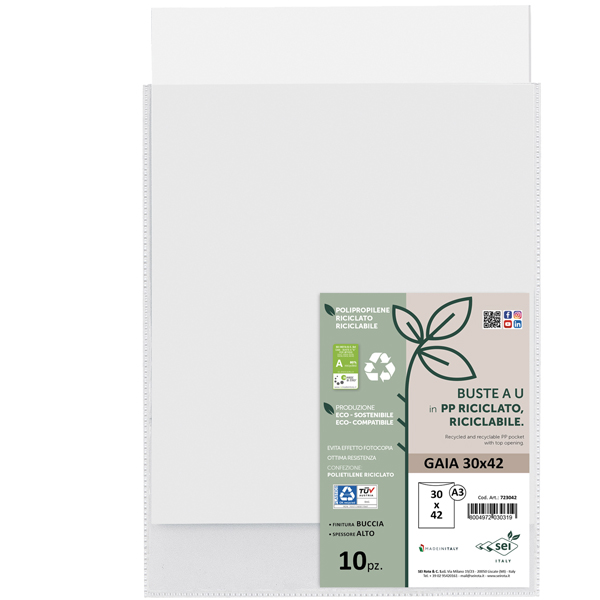  Buste a sacco Gaia - PP riciclato - 30 x 42 cm - buccia - trasparente - Sei rota - conf. 10 pezzi 