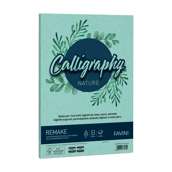  Carta Calligraphy Nature Remake - A4 - 250 gr - acquamarina - Favini - conf. 50 fogli 