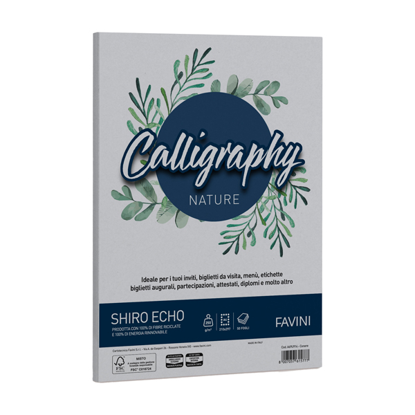  Carta Calligraphy Nature Shiro Eco - A4 - 250 gr - cenere - Favini - conf. 50 fogli 